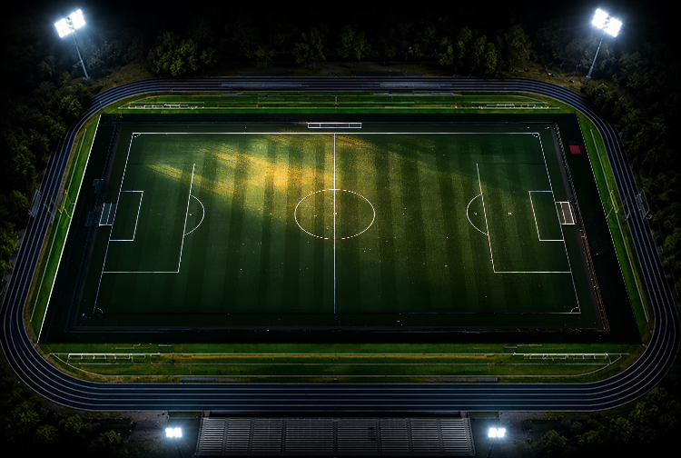 Overhead view of a sports field at night