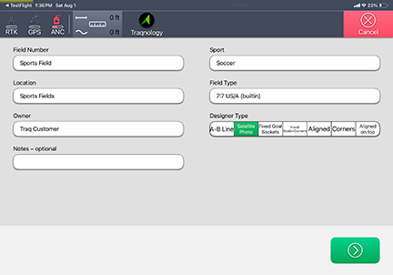 Choose field design software screen